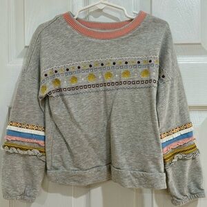 Matilda Jane Gray Sweatshirt with Pink and Yellow Embroidery
